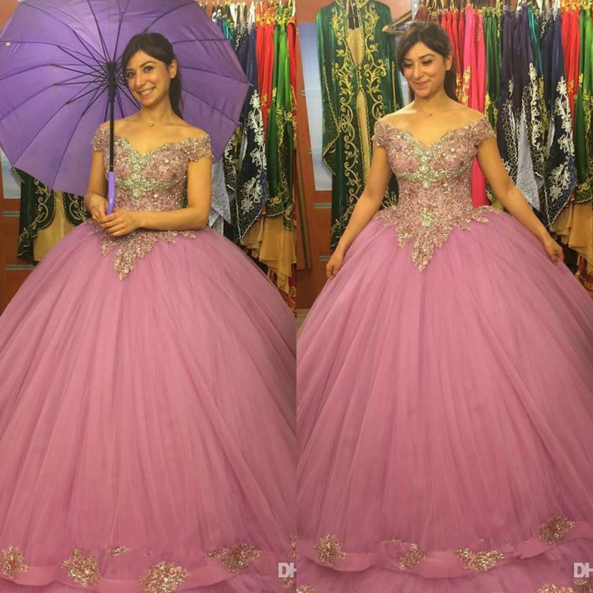 

2019 Coral Quinceanera Dresses Ball Gown Formal Prom Dress Gold Beads Shinning Tulle Layers Sweet 16 Pageant Gowns, Champagne