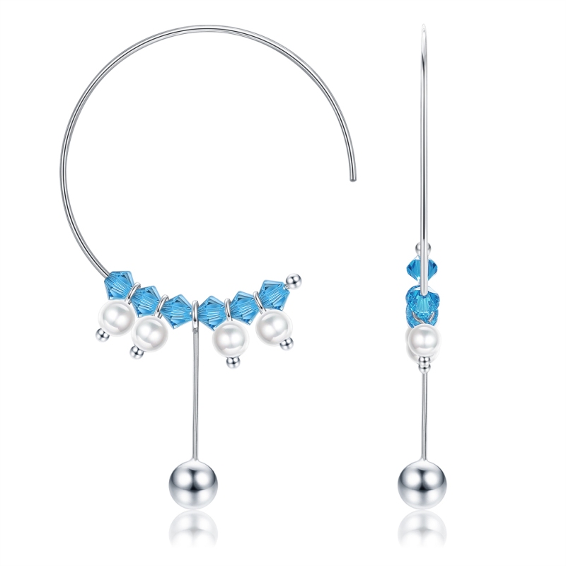 

Natural Pearl Hoop Earrings For Women Shining Crystal Earrings Jewelry Female S925 Sterling Silver Big