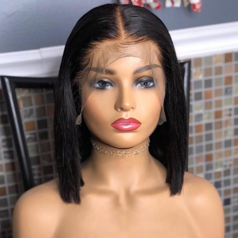 

180% Short Bob Wig Lace Front Human Hair Wigs Remy Brazilian Frontal Black Wigs For Women Bleached Knots With Baby Hair Slove, As pic