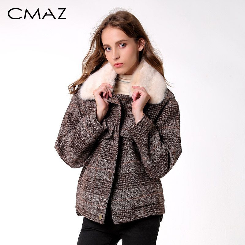 

CMAZ 2019 Women New winter clothing thicken woolen jacket female Korean version of the short loose Plaid woolen coat MX18D9536, Black