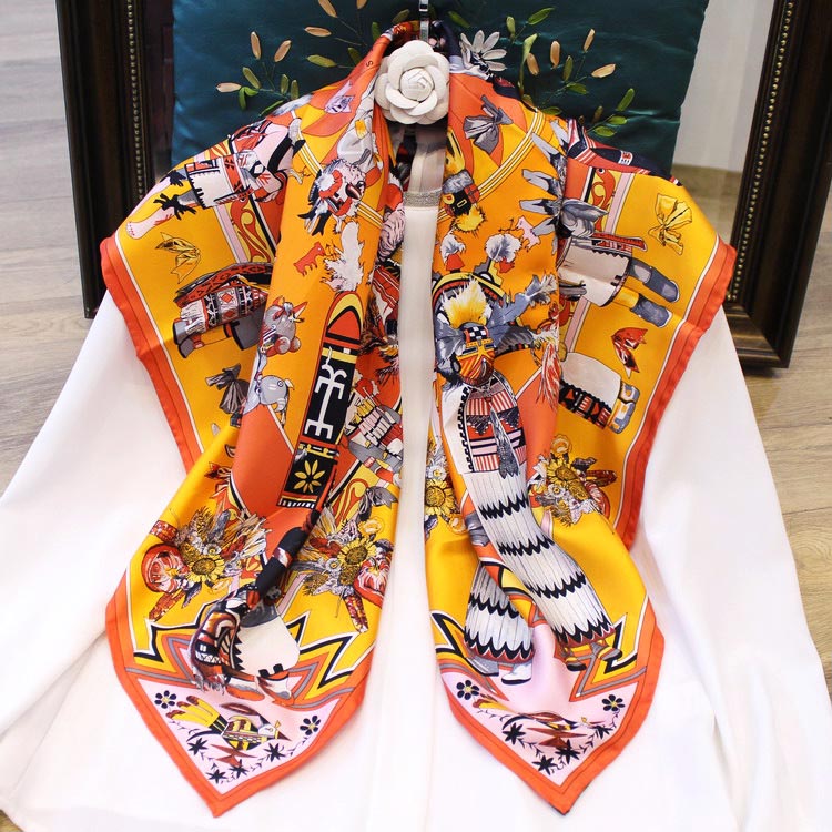

2020 New Brand Design Real Silk Scarves For Women 90*90cm Square Scarfs and Shawls Wraps Hijab Wraps Pashmina Neckerchief Chic Lady's Muffle