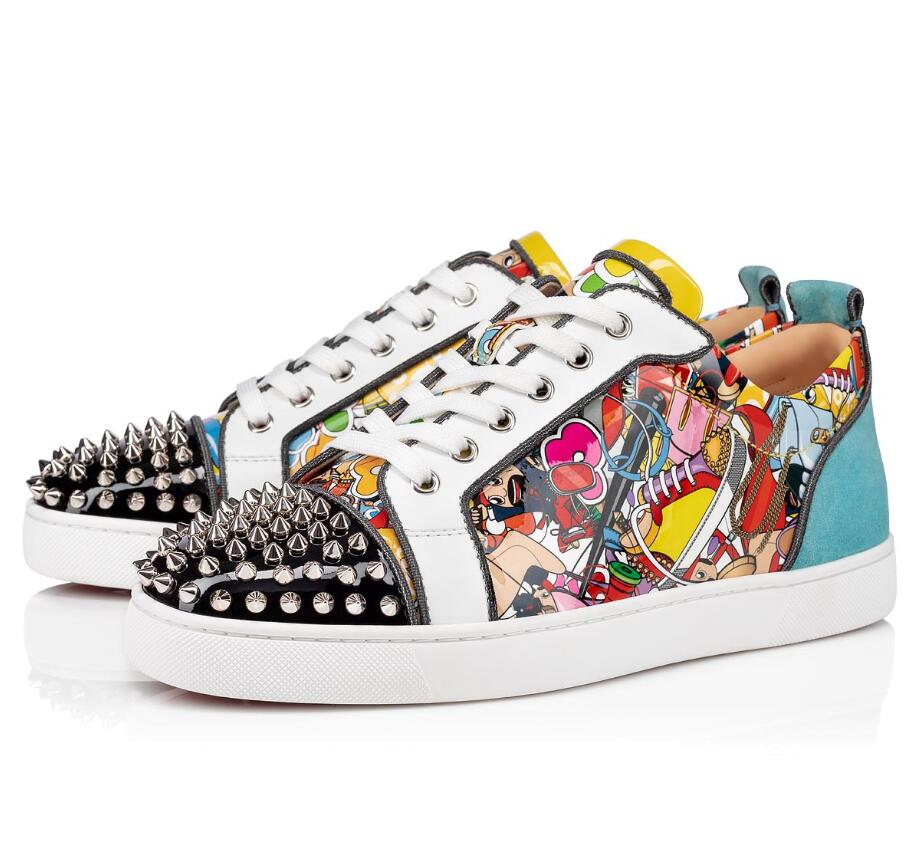 

Italy Brands Orlato Spikes Super Loubi Print Casual Flat,Fashion Red Bottom Shoes Graffiti Patent Leather Casual Cheap Trainers Outdoor Spor