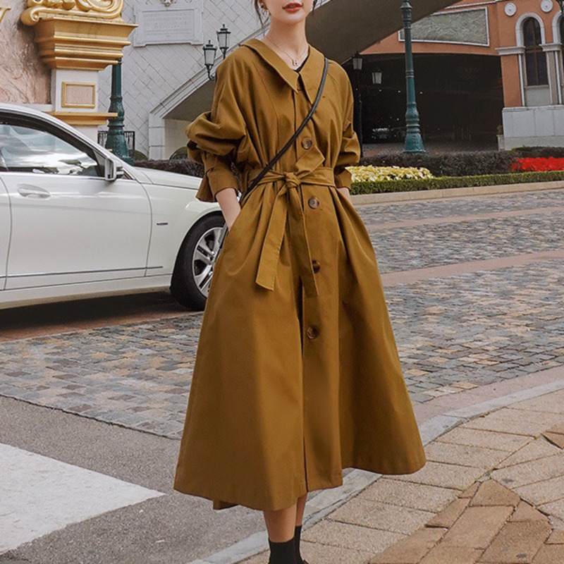 

EWQ] 2020 Autumn Fashion Chic Ladies Mid-length Trench Coat Lapel Plus Size Single-breasted Belt Overcoat Ladies Windbreaker, Pickles yellow green
