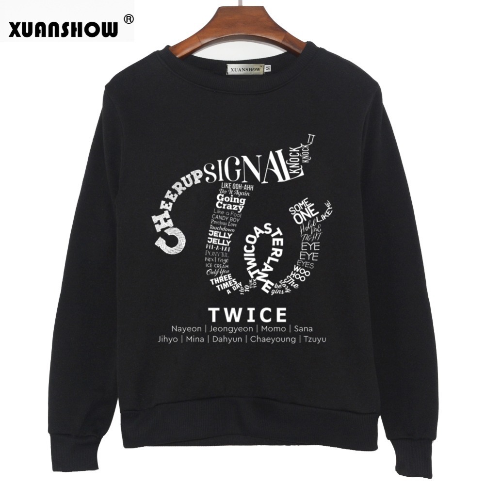19 Twice Kpop Sweatshirt Hip Hop Album Shirt Casual Letters Printed Hoodies Clothes Pullover Printed Long Sleeve Tops