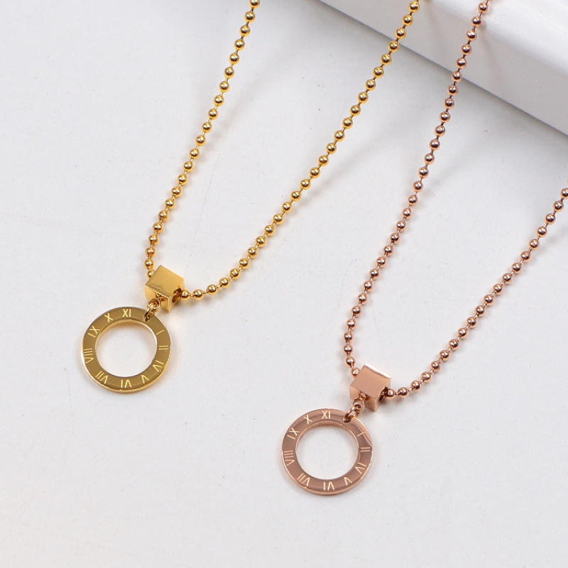 

2019 new fashion brand charm woman necklace Roman numeral ring pendant necklace titanium steel ring hollow short chain wholesale love couple