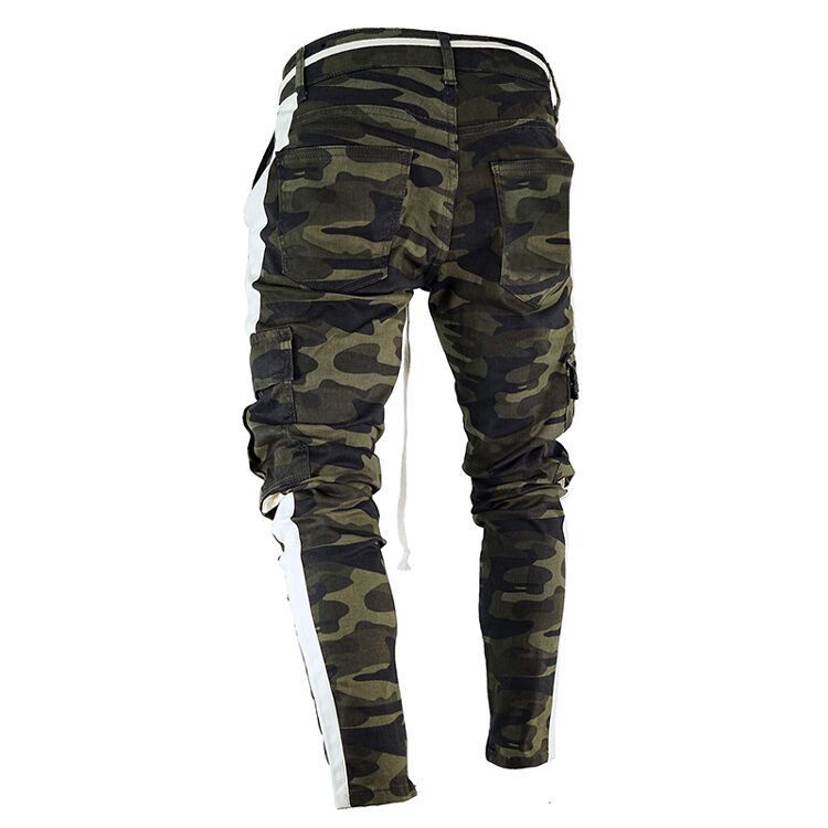 

Europe And America Men'S Wear Multi-pockets Skinny Jeans Side Webbing Camouflage Jeans
