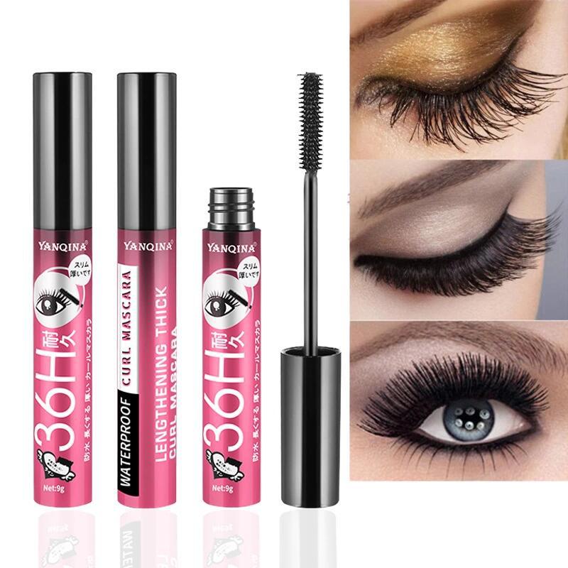 

DHL new FREE YANQINA 36H Black Mascara Waterproof 3D Silk Fiber Eyelash Mascara Thick Lengthening Mascara Eyes Lash Extension Beauty Tools