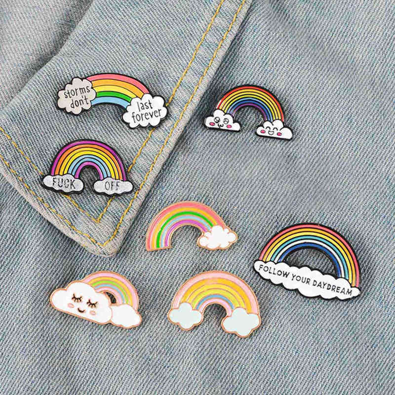 

Cute Rainbow Enamel Pins Cartoon Clouds Brooches Badge Denim Jeans Lapel Pin Dream Jewelry Gift For Women Men Children Pins,