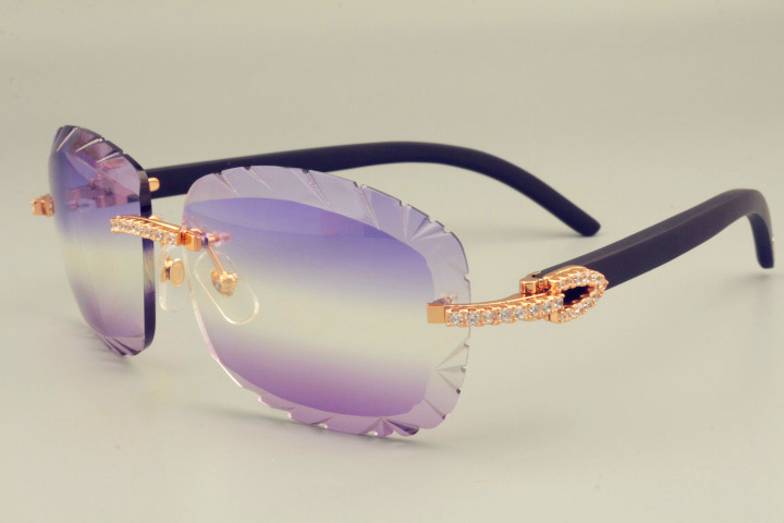 

2019 free shipping DHL engraving lens 8300715-B sunglasses fashion small diamond sun visor natural black wood sunglasses lens 3.0 thickness