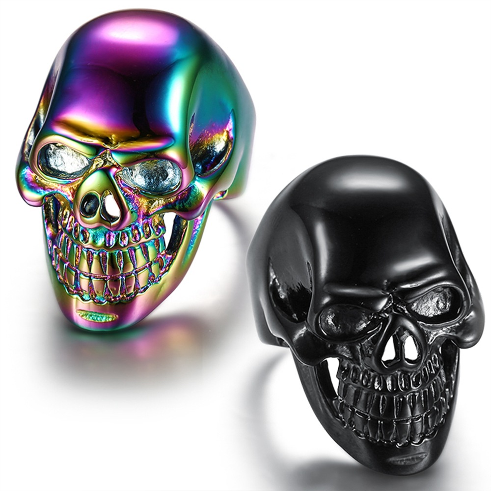 

Vintage Stainless Steel Skull Men's Ring Gothic Skeleton Biker Ring Big Motorcycle Ring for Men Punk Jewelry Multi-color
