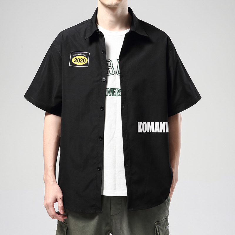 

Men's Summer Short-Sleeved Shirt Japanese-Style Tooling Popular Men's Half-Sleeve Shirt All-match Loose Half-Sleeve, Beige