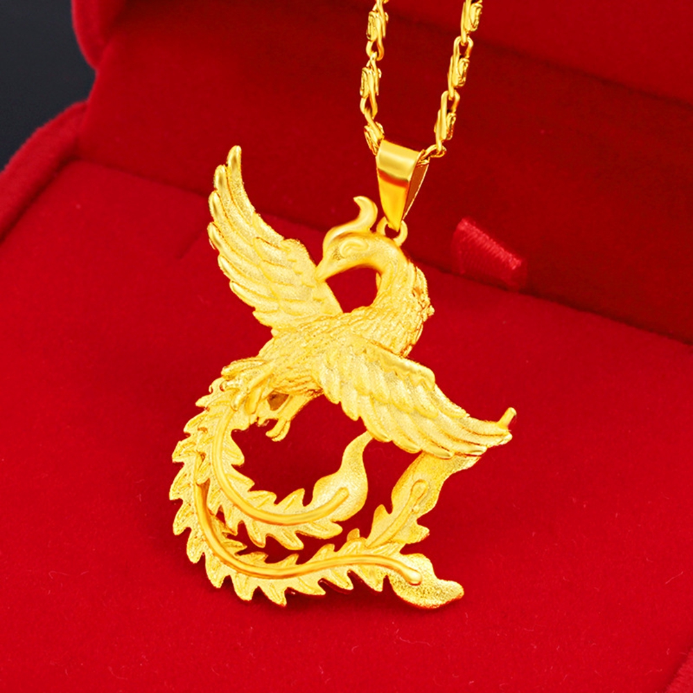 Fly Phoenix Pattern 18K Yellow Gold Filled Classic Womens Pendant Chain Necklace Vivid Animal-image-529083791
