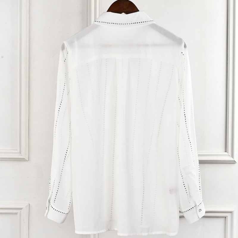

Spring Summer Women Bling Sequined Long Sleeve Shirts Sexy See Through Loose Fit Chiffon Blouse Harajuku Tops Shirt, Black