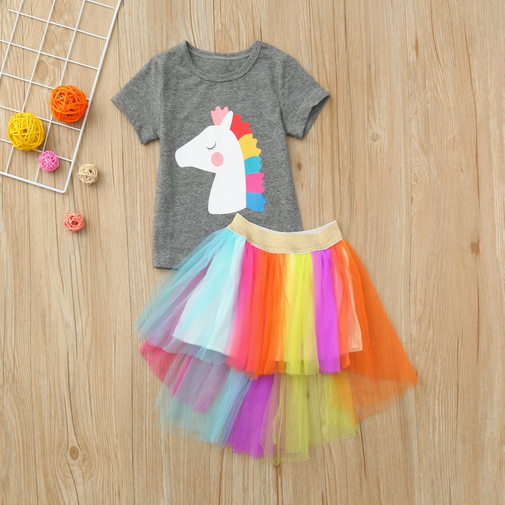 for 2-7 Years Toddler Baby Girls Eyes Print Pearl Short Sleeve Tshirt Tops+Tulle Tutu Skirt 2pc Outfit Set