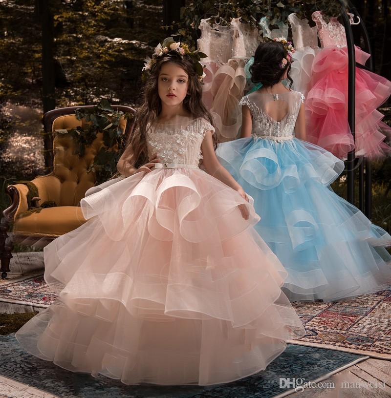 

Cute Blush Pink Flower Girls Dresses For Weddings Long Puffy Skirts Beads Appliqued Pageant Communion Dress Cheap Kids Birthday Ball Gowns, Light yellow