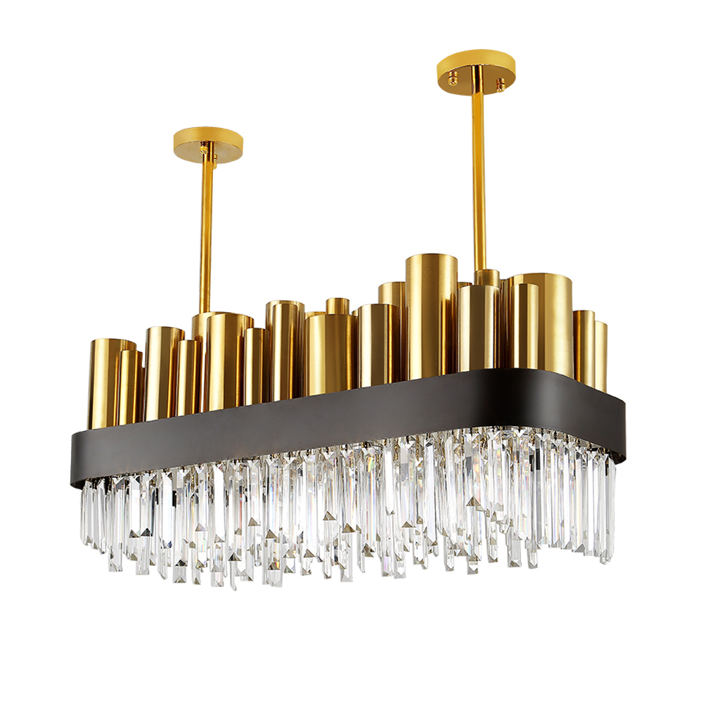 

90cm Luxury Modern Crystal Chandelier Gold Polished Steel Dining Room Lighting Fixture Rectangle AC110-240V Cristal Lamp