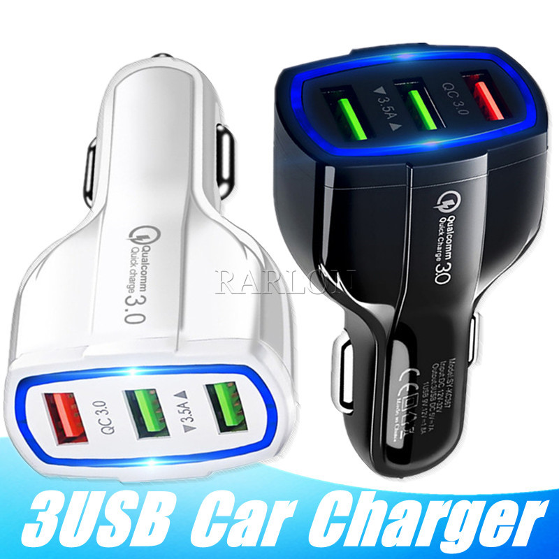 

Car Charger 2.5A For Samsung Galaxy S20 Car charger Adapter USB 3 Port Universal Huawei Nokia CellPhone Charger With Retail Package