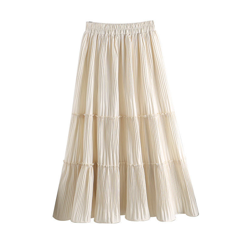 

Women Solid Skirts 2020 Fashion Patchwork Vintage Streetwear High Waist Candy Color Pleated A-line Skirt mujer faldas W171, Beige