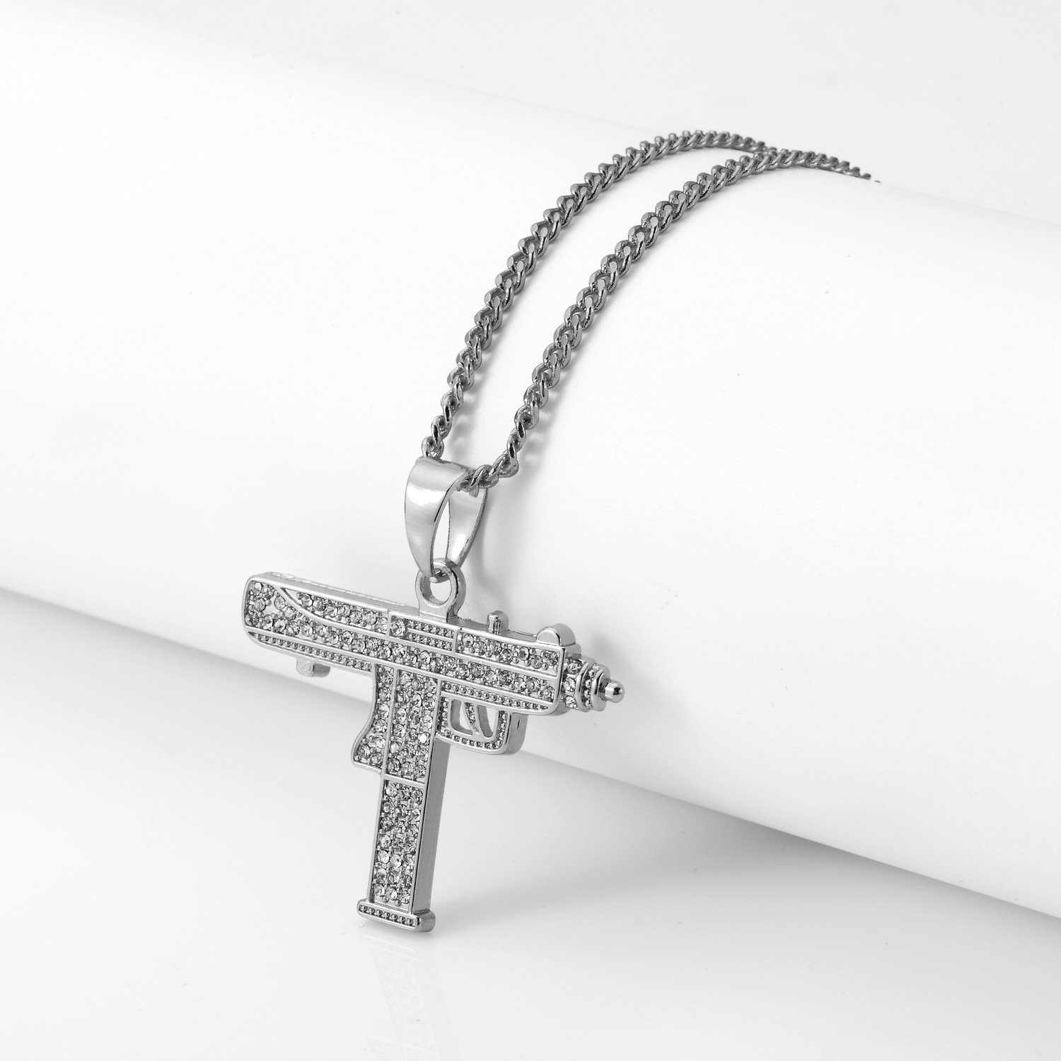 

New Diamond Gold Chain Hip Hop Long Pendant Necklace Men Women Fashion Brand Gun Shape Pistol Pendant Maxi Necklace HIPHOP Jewelry RNA437
