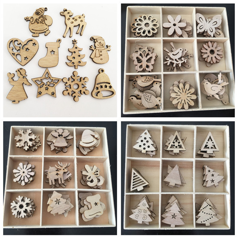 

50pcs Wooden 2020 Christmas Decorations Mini Tree Ornaments Santa Claus Snowman Deer Xmas Party Decoration for Home New Year