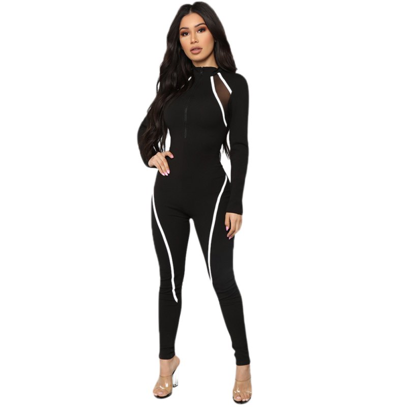 

Sexy Bodycon Jumpsuit 2020 Long Sleeve Stripe Women Overalls Skinny Rompers Female Jumpsuit Streetwear, Black