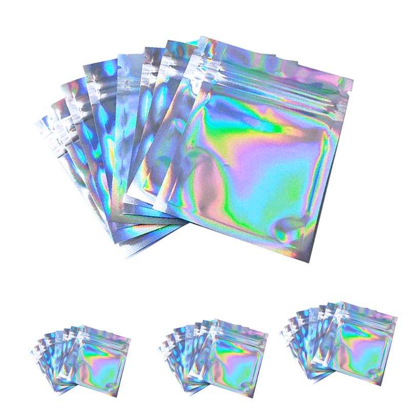 

100pcs S/M/L Flat Bath Salt Cosmetic Bag One Side Clear Holographic Laser Mini Aluminum Foil Bags Thick