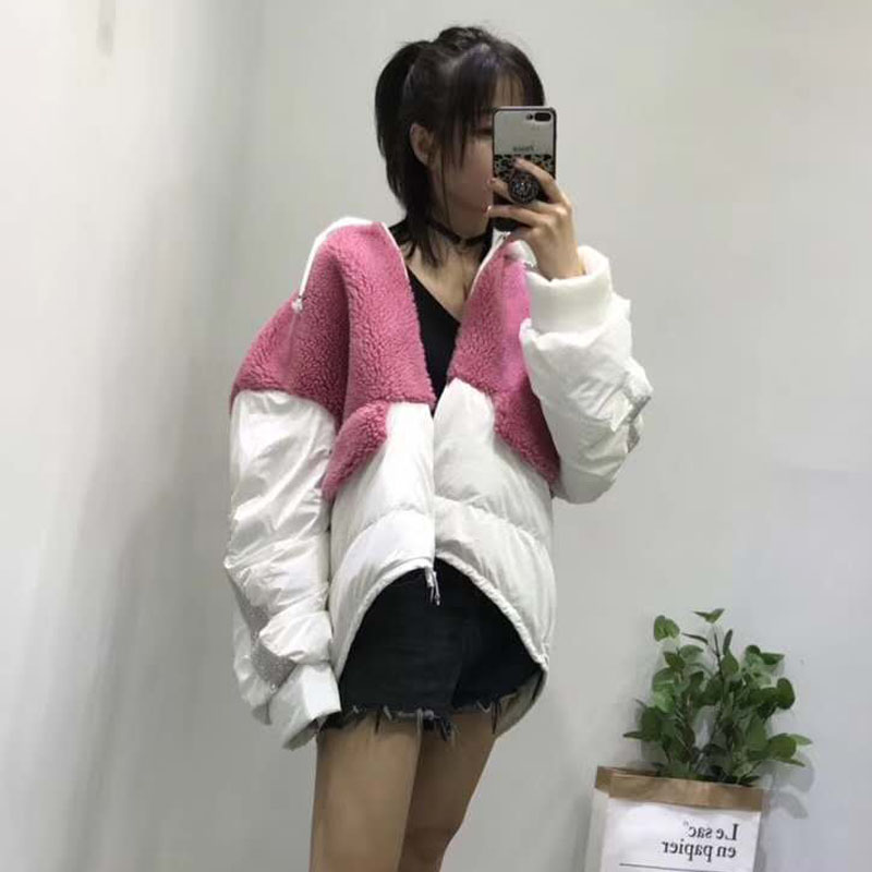 

Asymmetric Length coat winter women white duck down jacket pacthwork real sheep fur parka plus size hooded coats loose overcoat