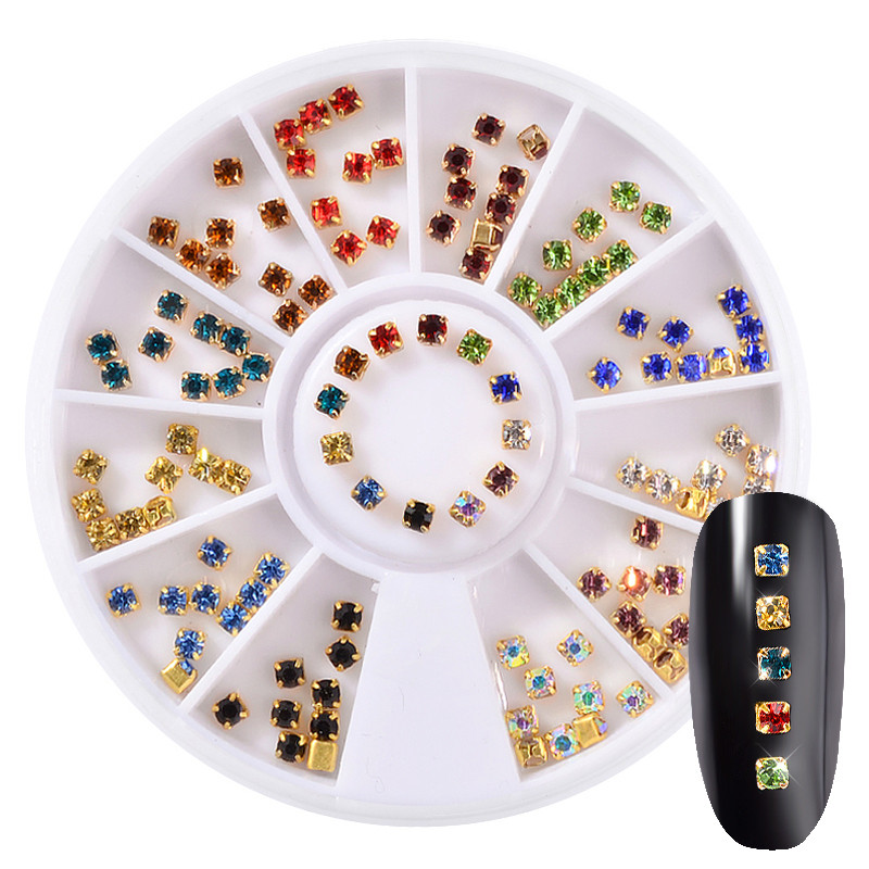 

Nail Art Wheel Square Claws Drill Rhinestone Crystal Glitter Gem Edge Metal Tips UV Gel Polish Acrylic Accessories Manicure Tool, Silver;gold