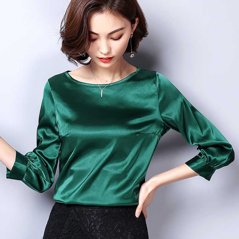 

BIBOYAMALL Women Blouses Spring Casual Silk Blouse Loose Long Sleeve Work Wear Blusas Feminina Tops Shirts Plus Size XXXL Top, Black