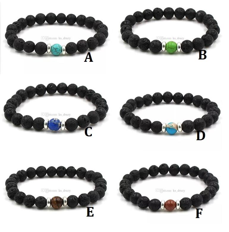 

Handmade Natural Black Lava Stone Beads Elastic Bracelet Essential Oil Diffuser Bracelet Volcanic Rock Beaded Hand Strings
