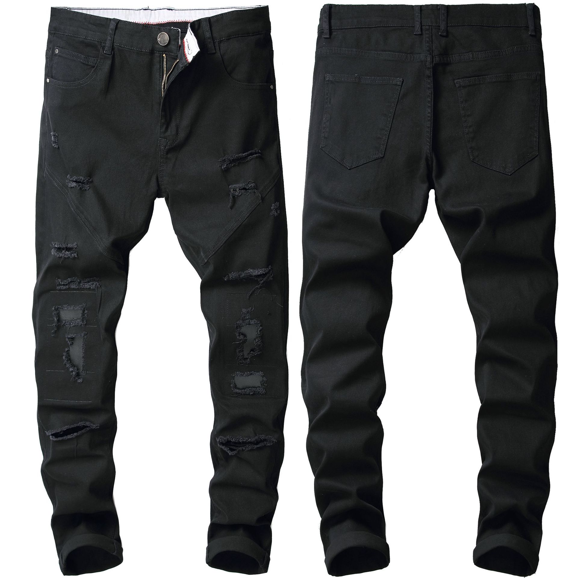 

Men's Jeans Mens Black Elastic Hole Slim-fit Stretch Long Denim Blue Hip Hop Pants Pencil For Male