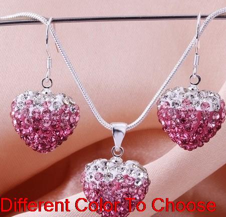 

new style mixed multicolor heart snake chain gradual change Crystal crystal set earrings Necklace nioh lowest jd4234, As pic