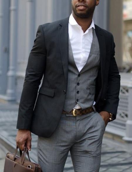 

The Latest Coat Pant Design Black&Grey Men Suits Terno Slim Fit Skinny 3 Pieces Tuxedo Casual Street Suits Custom Men Blazer, Custom color