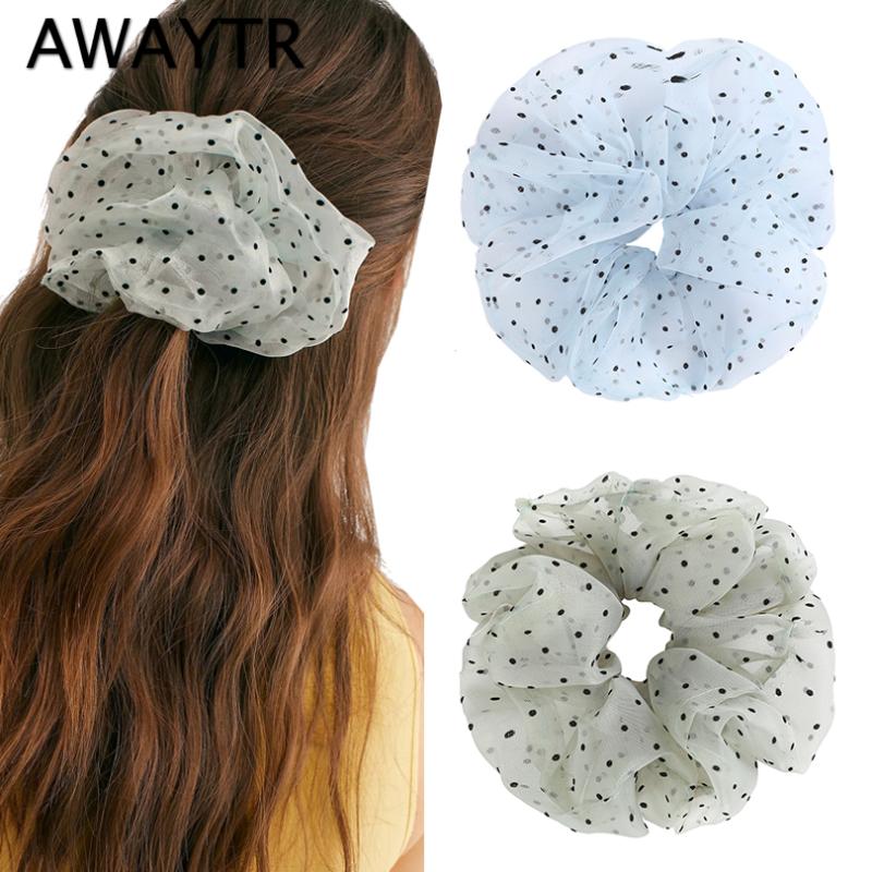 

AWAYTR 1PC 2020 Korea Spring Fashion Big Organza Retro Polka Dots Hair Bands Scrunchy Women Hair Accessories Ponytail Holder
