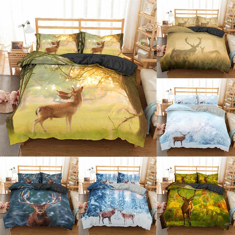 

Homesky 3D Deer Bedding Set Soft Duvet Cover King Queen  Full Single Double Bed Set Pillowcases Bedclothes, Cd319-3