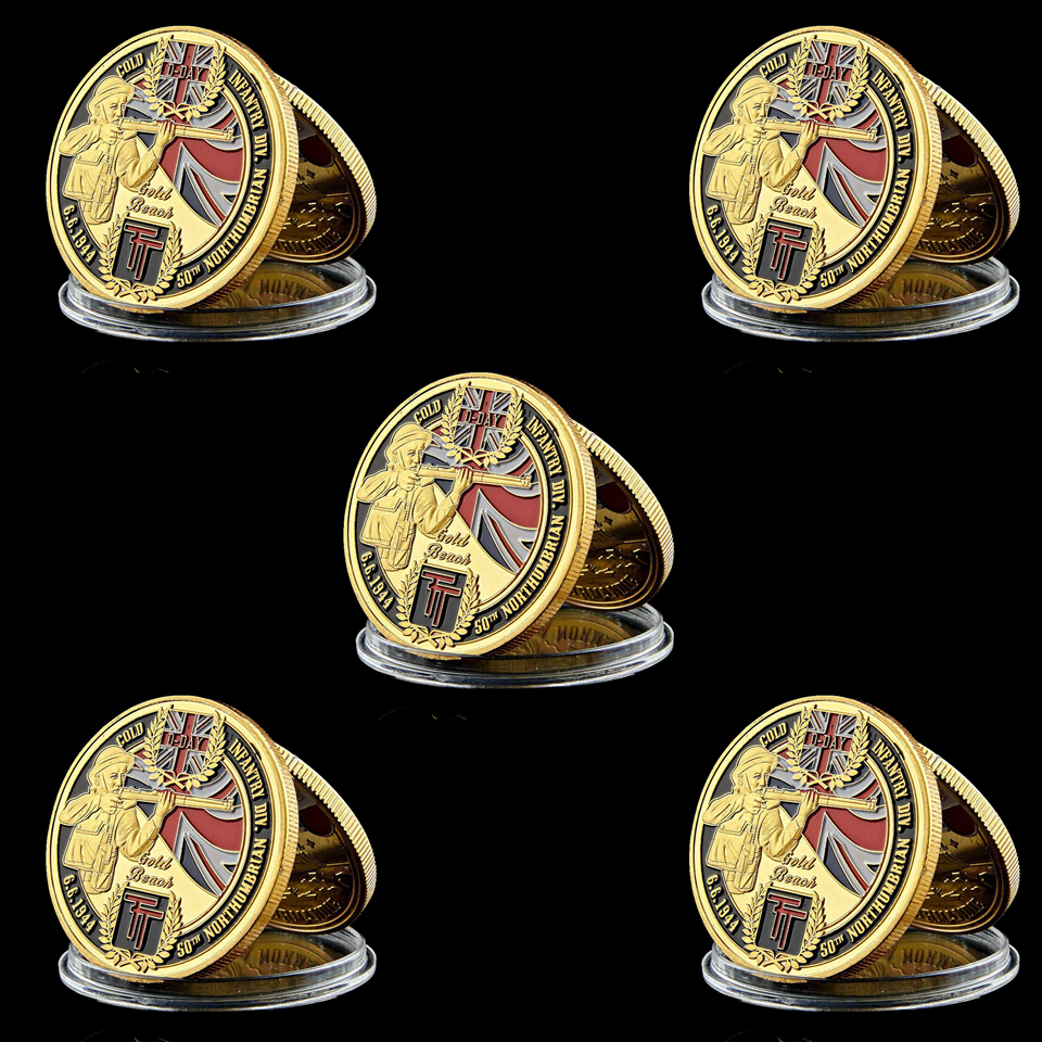 

5pcs Challenge Coin Craft UK Army Infantry Div 50th Northumbrain 1oz Gold Plated Souvenir Badge