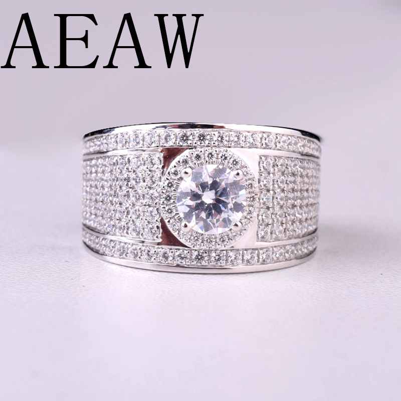 

Luxury Center 1ct 6.5mm F Color VVS Engagement Ring for Men 14K 585 White Gold Ring S200110