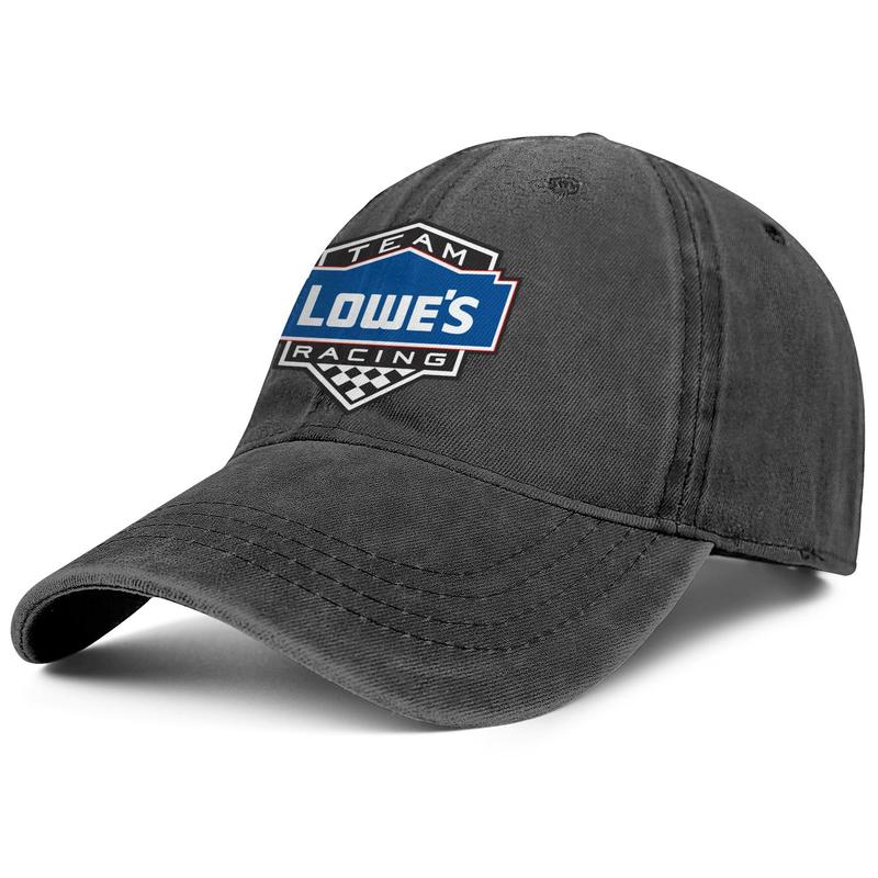 

Stylish Lowe's Racing Logo Unisex Denim Baseball Cap Vintage Cute Hats font logo home improvement company line Blue background red tree, Blue;gray