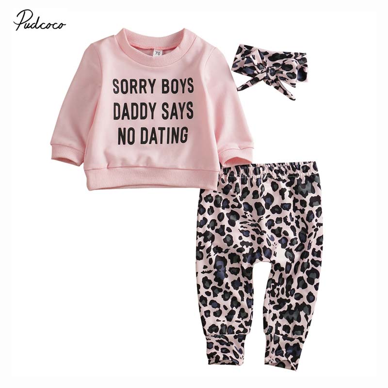 +2019 Brand Baby 3pcs Nouveau-né bébé fille Leopard T-shirt Letter Tops + Long Pantal