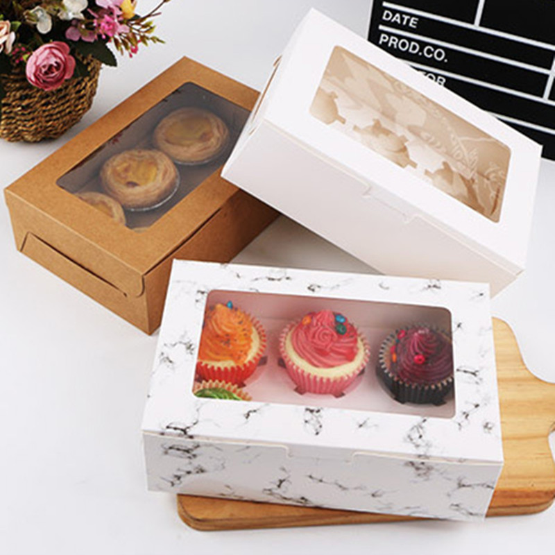 

5Pcs 2/4/6 Cavities Marbling Cupcake Boxes and Packaging Cupcake Boxes with Window Muffin Dragee Holder Dessert Containers