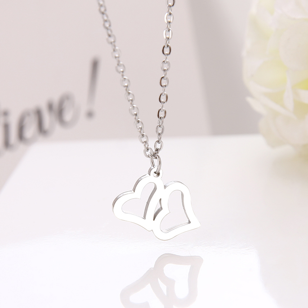 

Popular High-quality Stainless Steel Necklace For Women Double Love Heart Choker Chain Pendant Gold Necklaces Engagement Jewelry Bridal