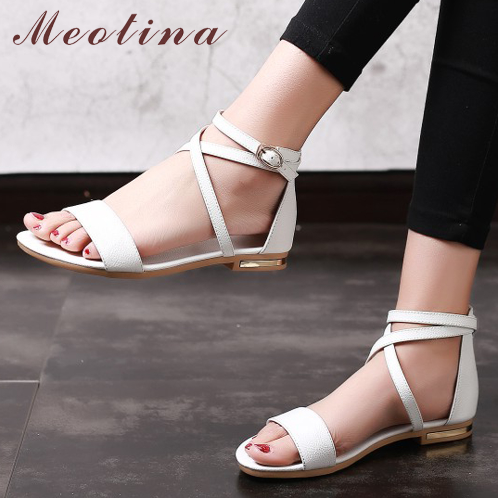 New Woman Genuine Leather Sandals High Heel Platform Rome Shoes Summer T Buckle Weeding Shoes Size 33-40,Black,8