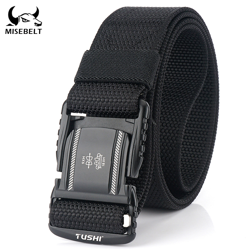 

Quick Release Buckle Men's Tactical Belt Hard Metal Magnetic Buckle Men's Army Belt High Quality Nylon, Blue 125cm