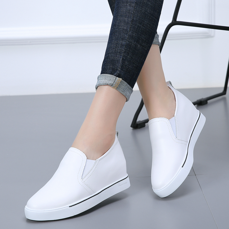 

Hot Sale-2018 Loafers height increasing Suede Leather shoes Flats Women Creepers, White