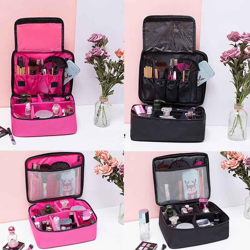 Solid Color Travel Cosmetic Bag Multifunction Women Toiletries Organizer Makeup Bag Waterproof Female Storage Cosmetic Cases-image-482541480
