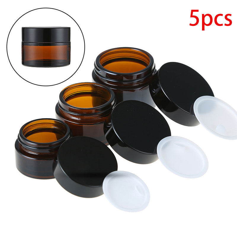 

5pcs x Empty 5g 10g 15g 20g 30g 50g Amber Glass Jars Containers Cosmetic Cream Lotion Bottles Pots Travel Container