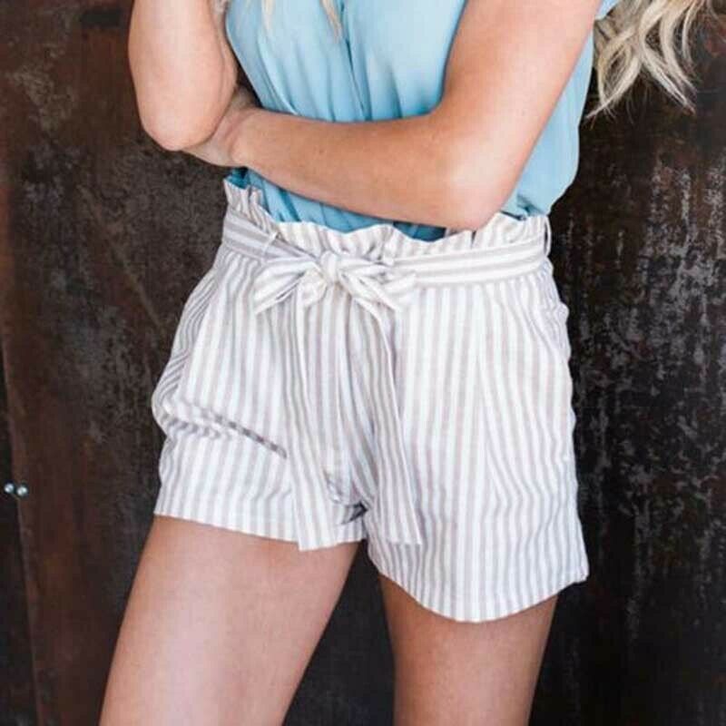 

Women Summer Fashion Street Style Casual Shorts Stylish Loose Shorts Belt Beach High Waist Short Trousers, White