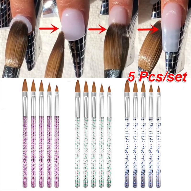 

5Pcs/Set Nail Art Carving Brushes Painting Pen Beautiful Crystal Handle Acrylic UV Gel Polish Extension Design Manicure Tools
