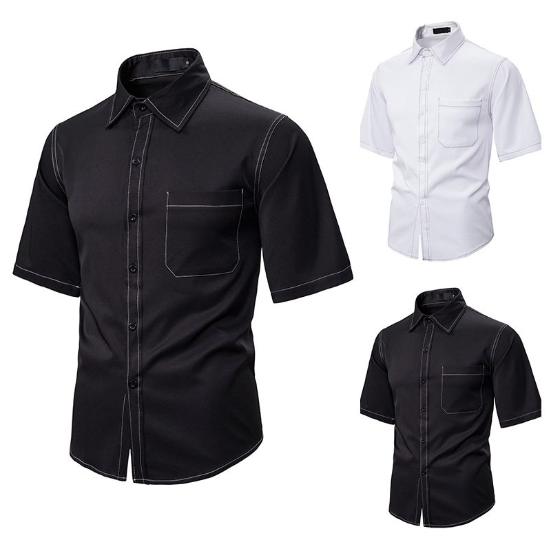 

2020 Brand Men Casual Loose Short Sleeve Shirt Male Women Fashion Vintage Pocket Streetwear Shirt Tops Couple -XXL, White