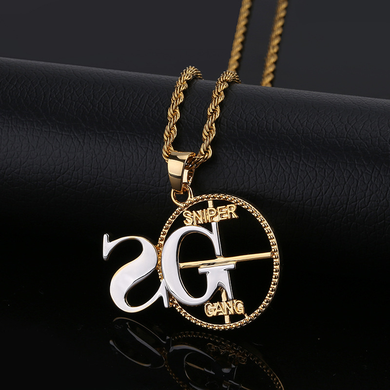 

2019 New Men Hip hop Sniper Gang circle shape Pendants Necklaces Tideway Bicolor SG pendant Mens Hiphop Fashion necklace jewelry
